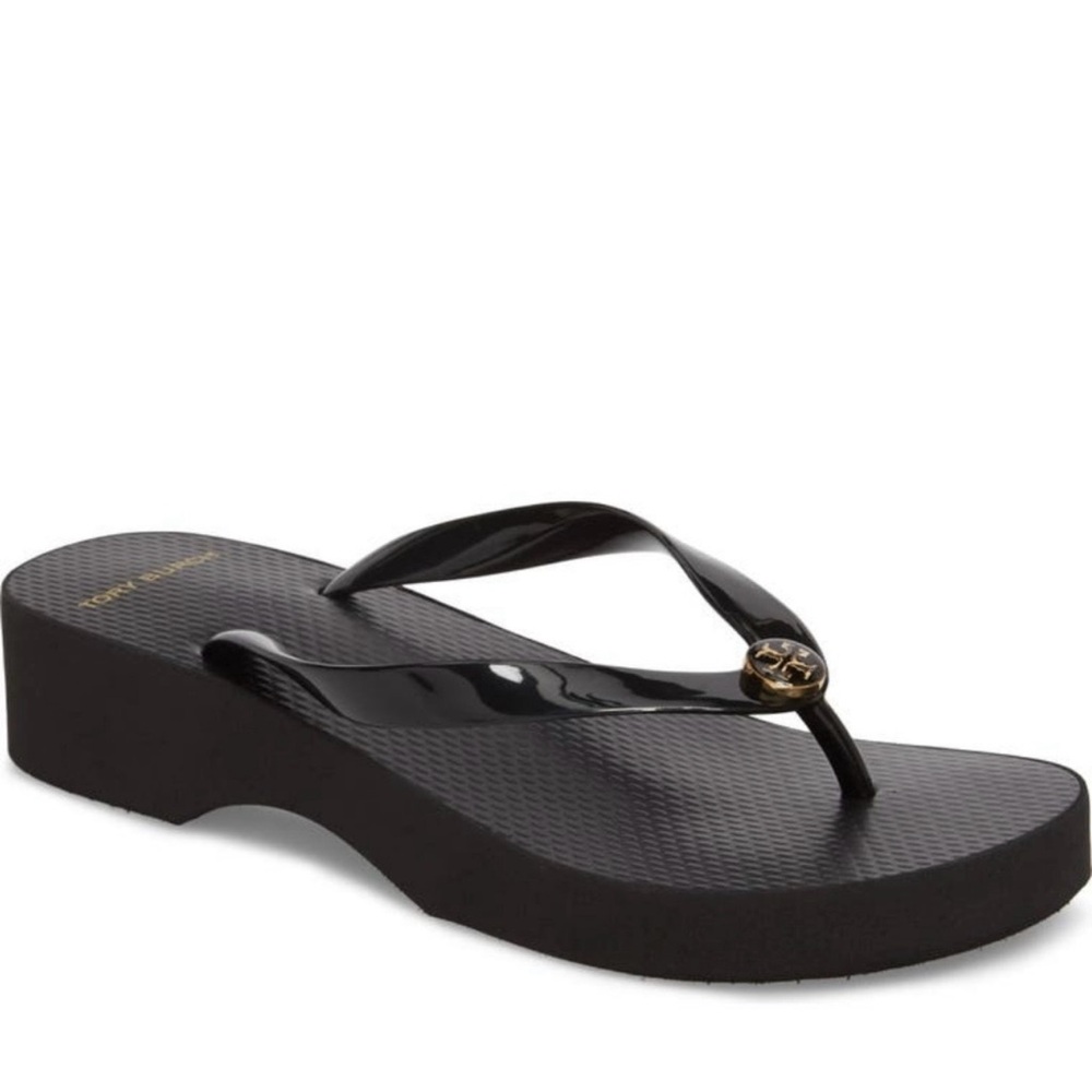 Authentic Tory Burch Glossy Black Platform Sandals size 8